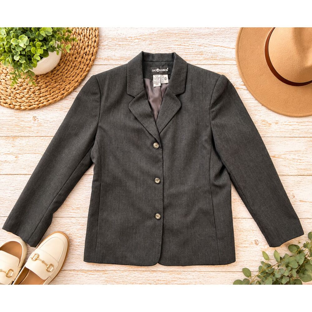 Harvé Benard Women's 100% Wool Charcoal Blazer Size 10 Vintage